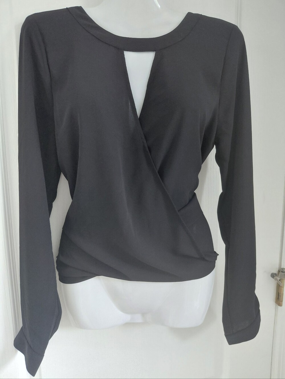 Forever 21 Black Long-Sleeve Wrap-Front Top with Keyhole